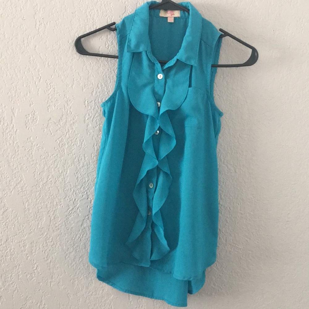 Blue ruffled tank top